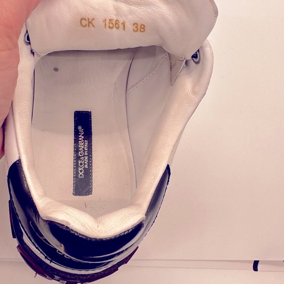 Dolce & Gabbana White Leather Portofino Gold RedHeart Low Top Sneakers Size 38 - Picture 12 of 13